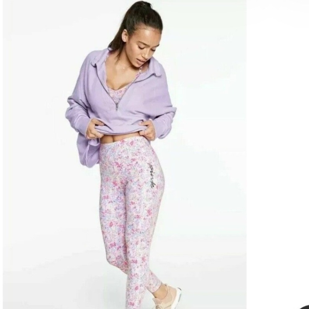 VICTORIA'S SECRET PINK ULTIMATE V LEGGINGS FLORAL ANKLE LENGTH‎ POCKETS LARGE